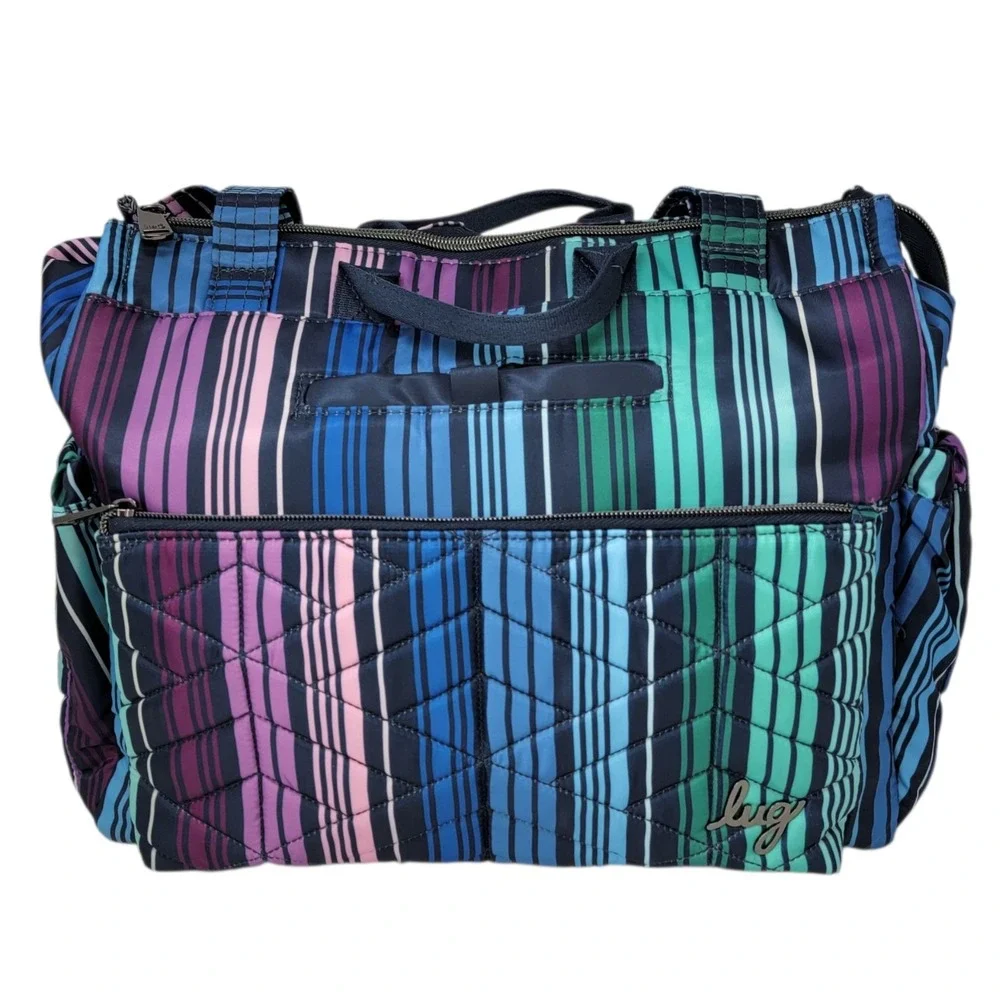 LUG Soprano Tote Bag Brushed Marina Love Stripe Multi RFID Organizer Top Handles - Picture 2 of 16